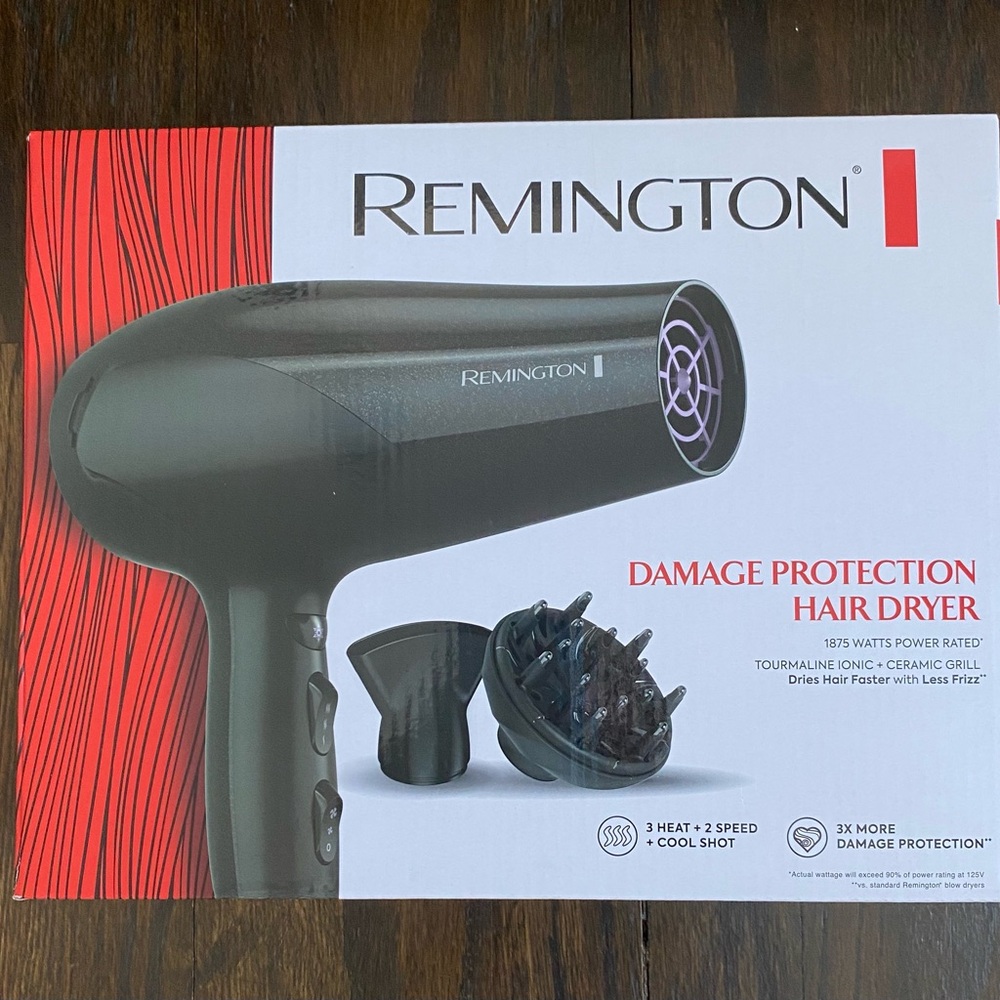 Brand New Remington Black Hair Dryer with Damage Protection Technology